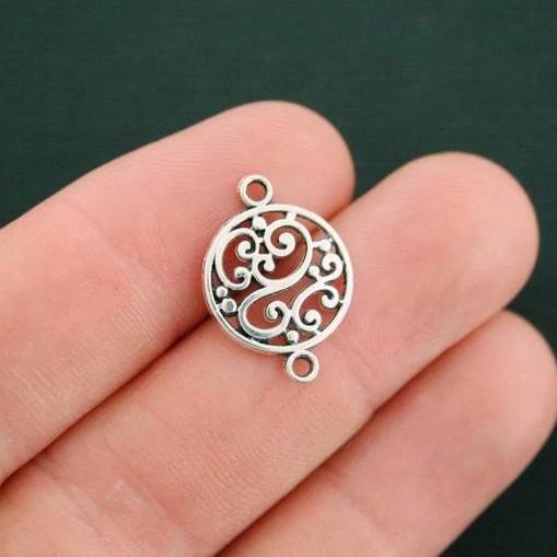 10 Swirl Connector Antique Silver Tone Charms - SC4307