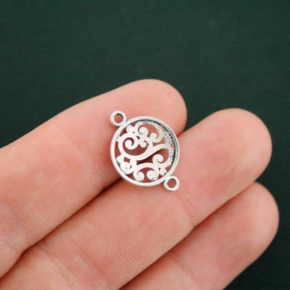 10 Swirl Connector Antique Silver Tone Charms - SC4307