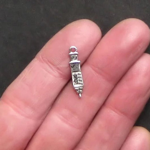 10 Syringe Antique Silver Tone Charms - SC418