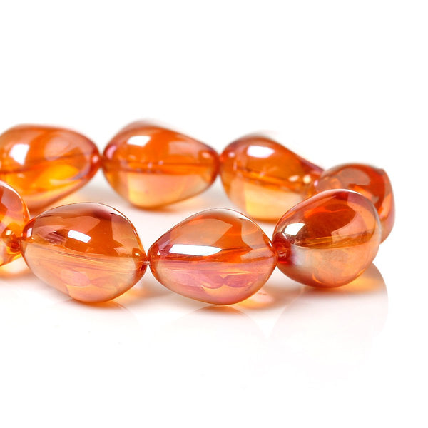 Perles de verre en forme de larme 17 mm x 14 mm - Orange galvanisé - 10 perles - BD790