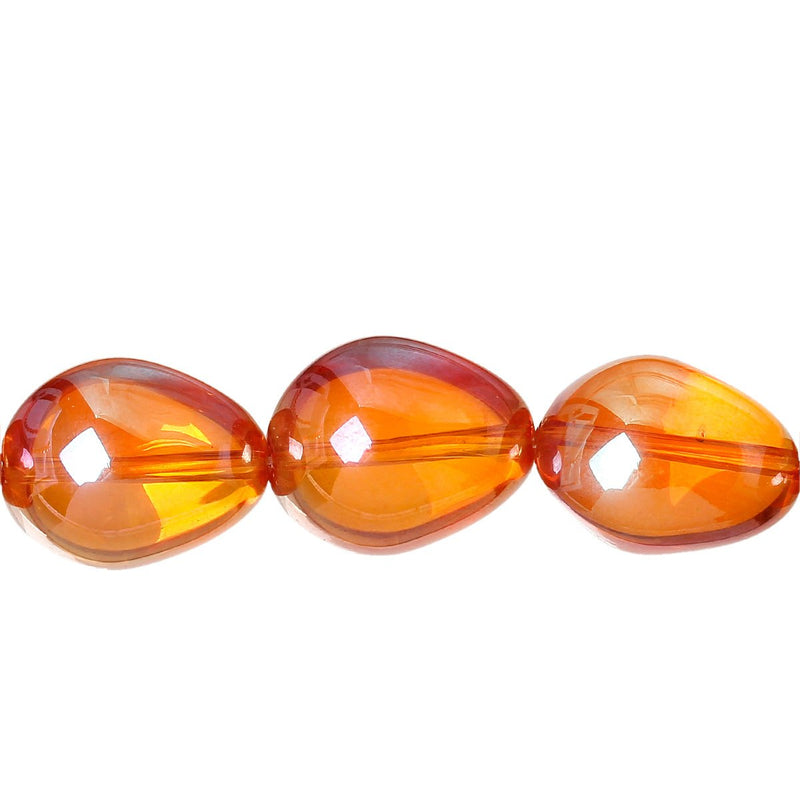 Teardrop Glass Beads 17mm x 14mm - Electroplated Orange - 10 Beads - BD790