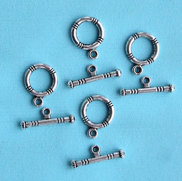 Silver Tone Toggle Clasps 16mm x 12mm - 10 Sets 20 Pieces - FF251