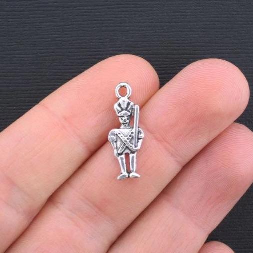 10 Toy Soldier Antique Silver Tone Charms 2 Sided - SC2475