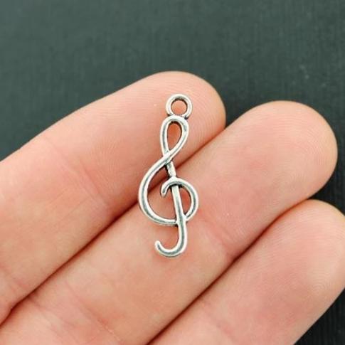 10 Treble Clef Antique Silver Tone Charms - SC7995