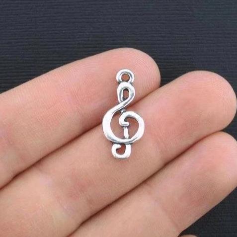 10 Treble Clef Connector Antique Silver Tone Charms - SC3160