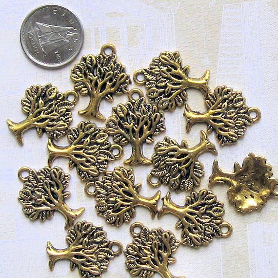 10 Tree Antique Gold Tone Charms - GC006