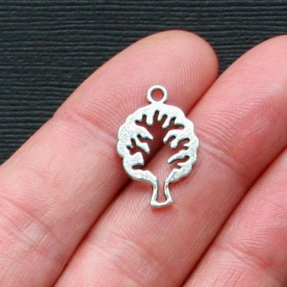10 Tree Antique Silver Tone Charms 2 Sided - SC2468