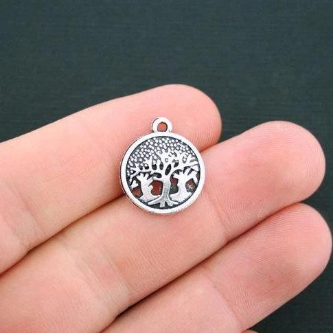 10 Tree Antique Silver Tone Charms - SC4216