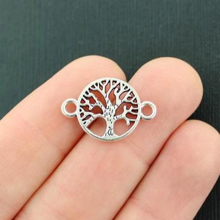 10 Tree of Life Connector Antique Silver Tone Charms 2 Sided - SC7968