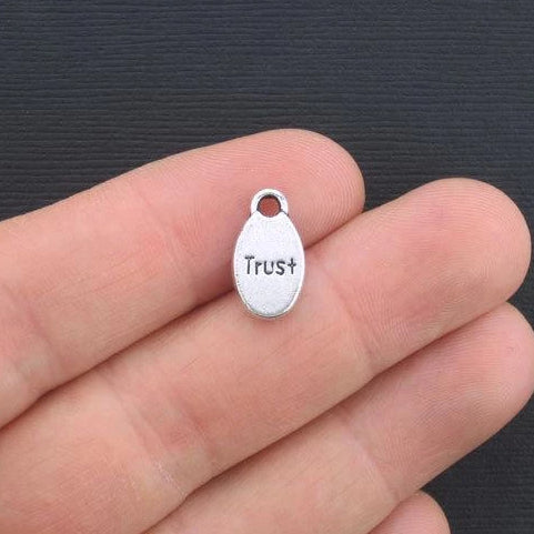 10 Trust Antique Silver Tone Charms - SC1649