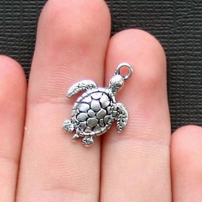 10 Turtle Antique Silver Tone Charms - SC2295