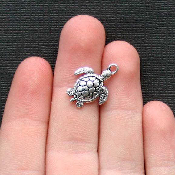 10 Turtle Antique Silver Tone Charms - SC2295