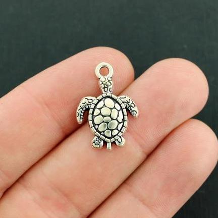 10 Turtle Antique Silver Tone Charms - SC7845