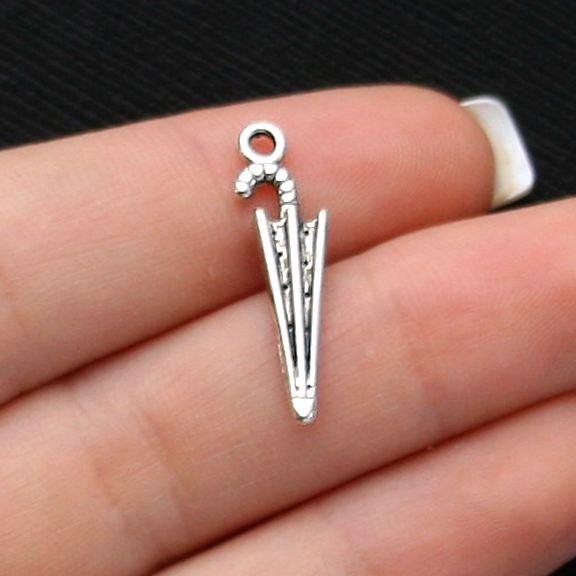 10 Umbrella Antique Silver Tone Charms 2 Sided - SC2047