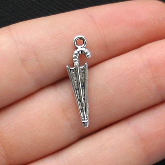 10 Umbrella Antique Silver Tone Charms 2 Sided - SC2047