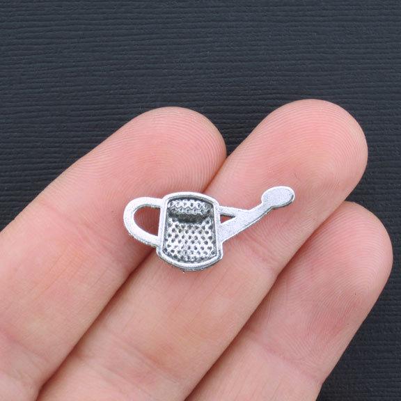 10 Watering Can Antique Silver Tone Charms - SC3379