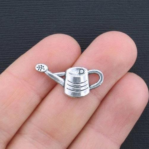 10 Watering Can Antique Silver Tone Charms - SC3379