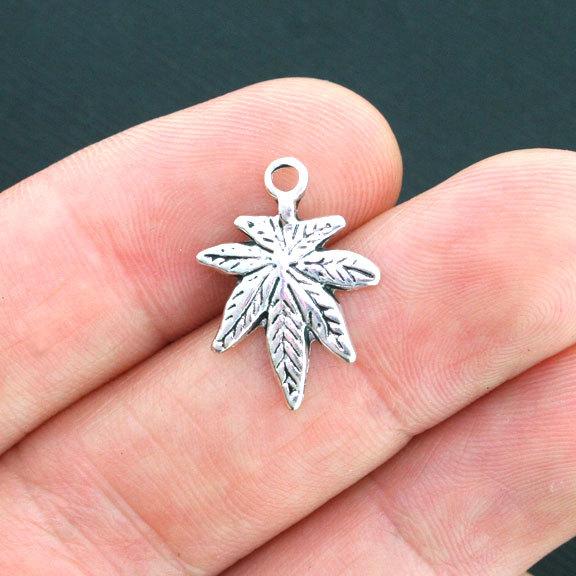 10 Weed Antique Silver Tone Charms - SC3975