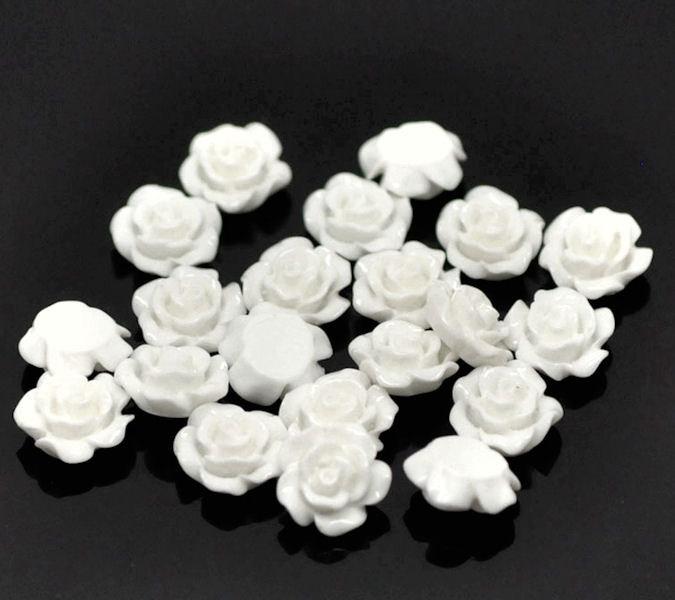 Rose Resin Cabochons - White - 10 Domes - BD135