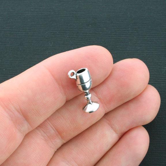 10 Wine Glass Antique Silver Tone Charms 3D - SC4331