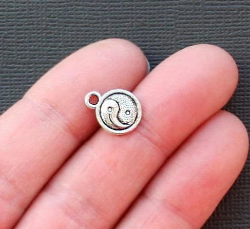 10 Yin Yang Antique Silver Tone Charms 2 Sided - SC1989