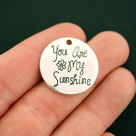 10 You Are My Sunshine Antique Silver Tone Charms - SC6677