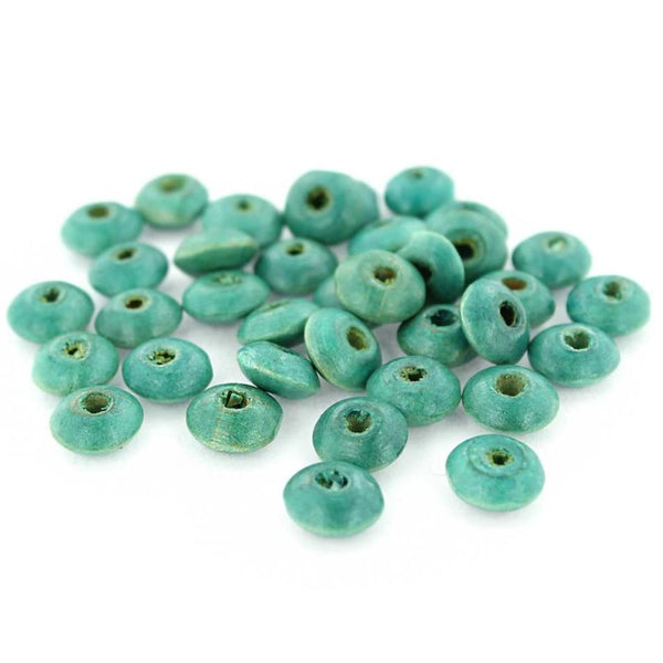 Rondelle Wood Beads 10mm x 4mm - Sarcelle - 100 Perles - BD816