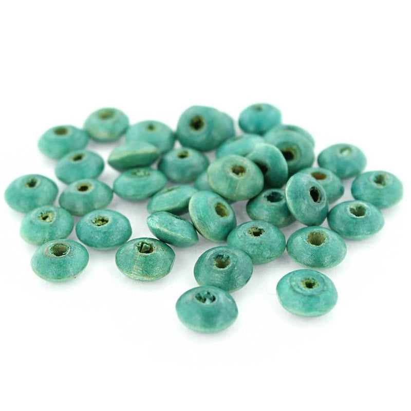 Rondelle Wood Beads 10mm x 4mm - Teal - 100 Beads - BD816