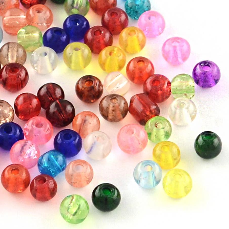 100 Round Glass Beads - 4mm - Crackle Rainbow Colors - Choose Your Color!