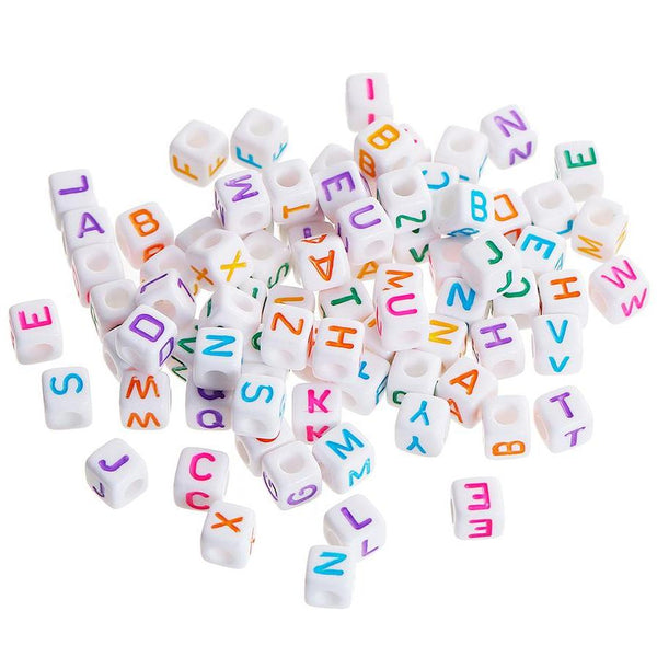 Cube Alphabet Acrylic Beads 8mm - Assorted Letters and Colors - 100 Beads - BD1353
