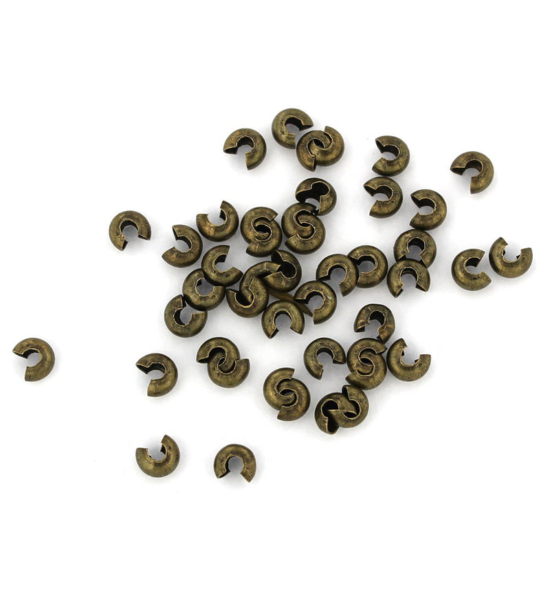 Antique Bronze Tone Crimp Bead Covers - 5mm Open, 4mm Closed - 100 Pie