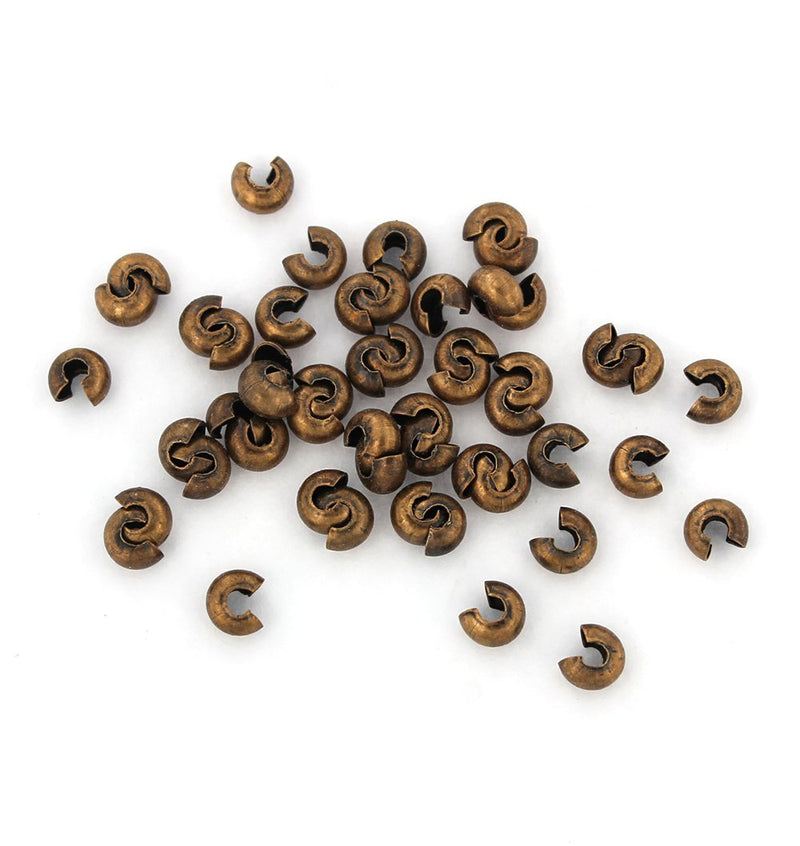 Antique Copper Tone Crimp Bead Covers - 5mm Open, 4mm Closed - 100 Pieces - FD627