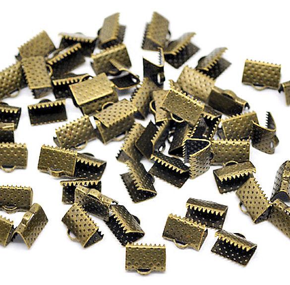 SALE Antique Bronze Tone Ribbon Ends - 8mm x 8mm - 100 Pieces - FD057