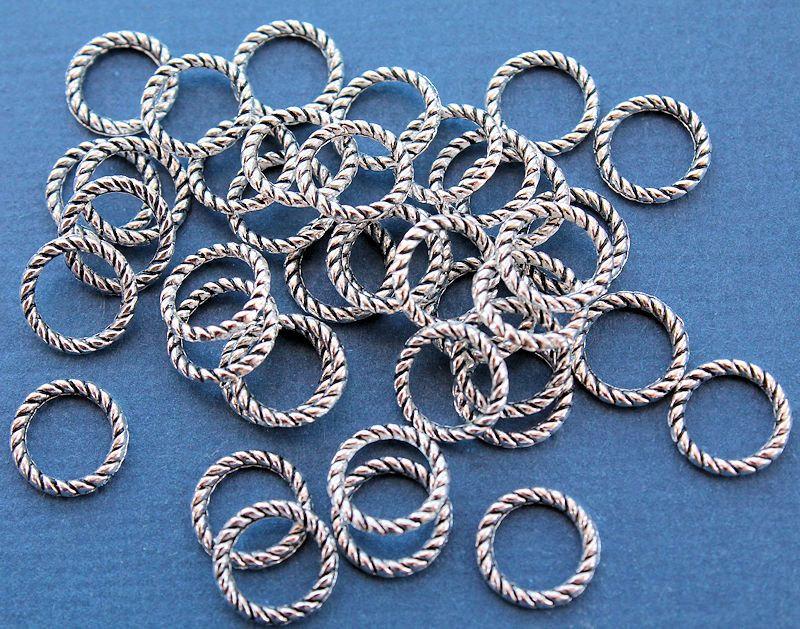 Antique Silver Tone Jump Rings Stripe Pattern 8mm x 1.1mm - Closed 17 Gauge Braided Texture - 100 Rings - J030