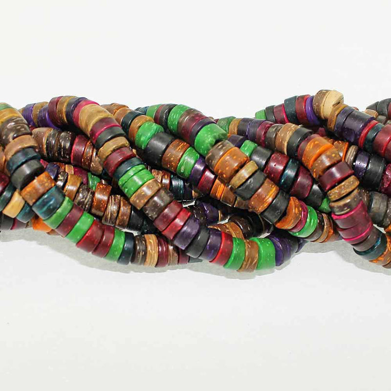 Heishi Coconut Beads 9mm x 5mm - Rainbow Dyed Colors - 1 Strand 100 Beads - BD432