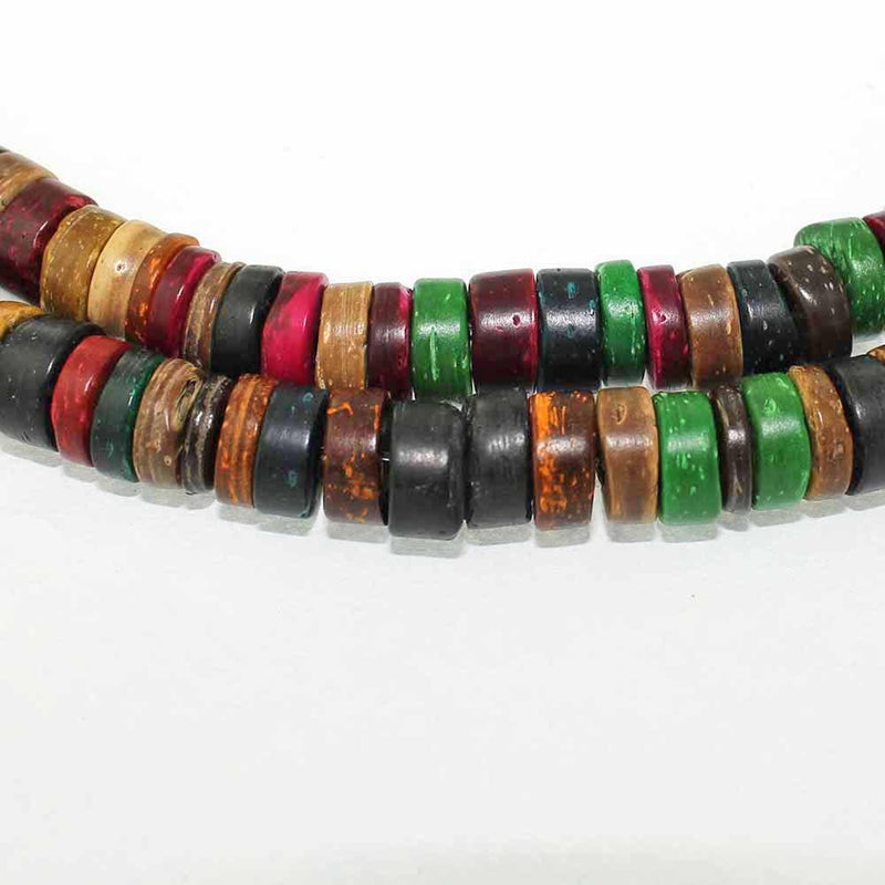 Perles de noix de coco Heishi 9 mm x 5 mm - Couleurs teintées arc-en-ciel - 1 brin 100 perles - BD432