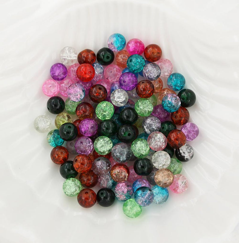 Round Glass Beads 8mm x 7mm - Crackle Colors - 100 Beads - BD236B