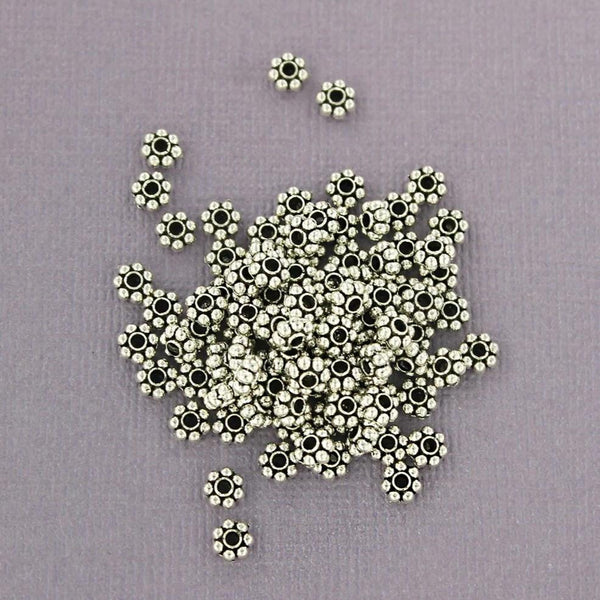 Daisy Spacer Beads 5mm - Silver Tone - 100 Beads - SC2796