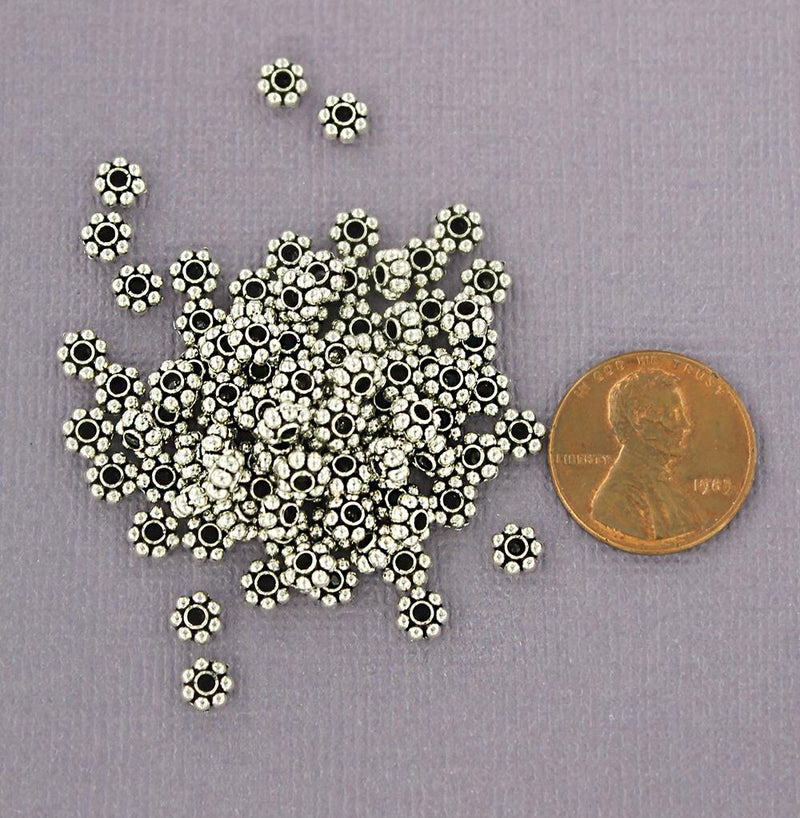 Daisy Spacer Beads 5mm - Silver Tone - 100 Beads - SC2796