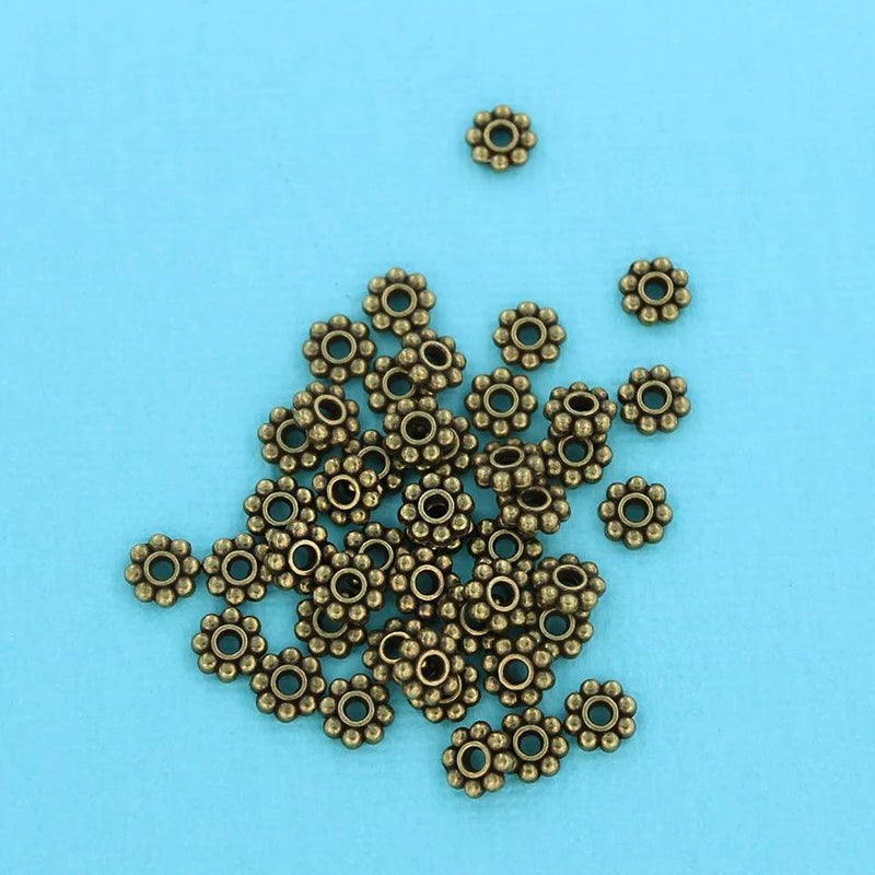 Daisy Spacer Beads 6mm - Bronze Tone - 100 Beads - BC1056