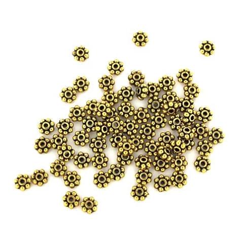 Daisy Spacer Beads 5mm x 1.5mm - Antique Gold Tone - 100 Beads - GC1259