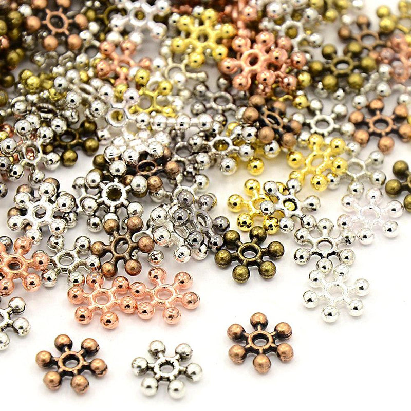 Daisy Spacer Beads 8.5mm x 2.5mm - Assorted Gold, Copper, Bronze, Silver and Rose Gold Tones - 100 Beads - FD383