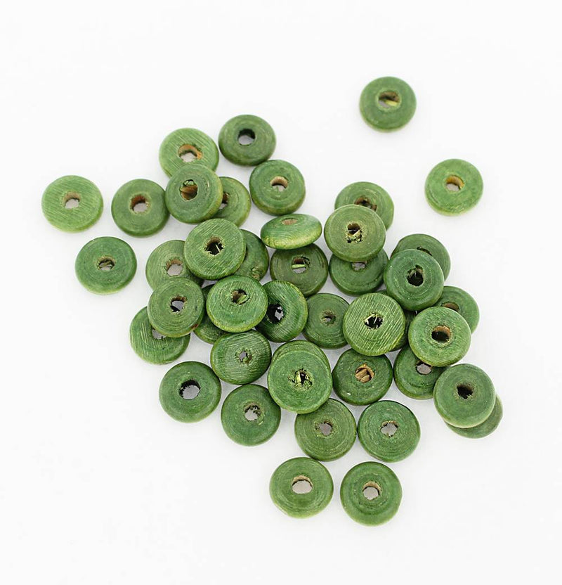 Rondelle Wood Beads 10mm x 4mm - Olive - 100 Beads - BD817
