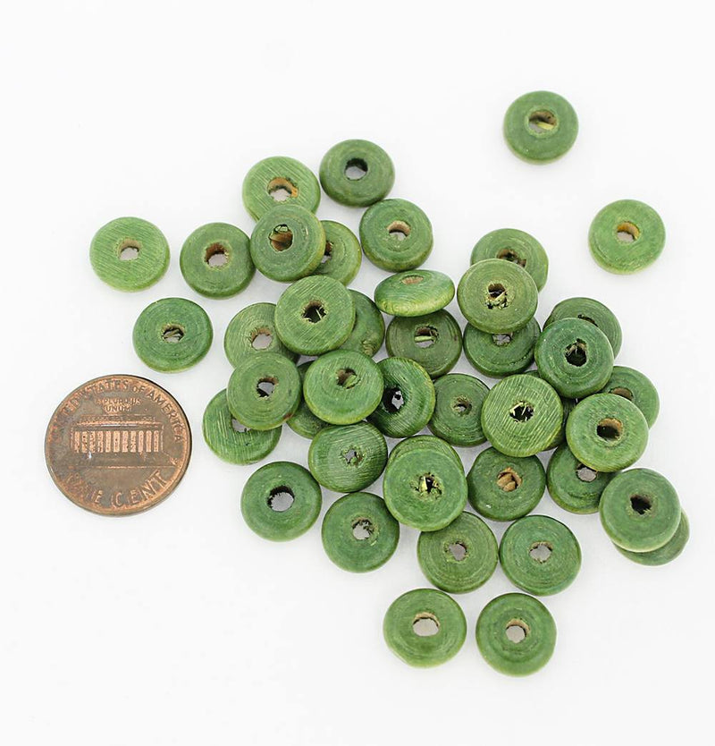 Rondelle Wood Beads 10mm x 4mm - Olive - 100 Beads - BD817