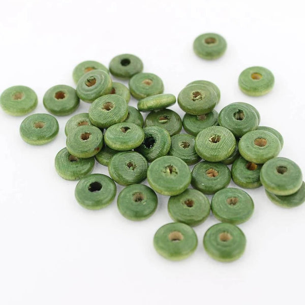 Rondelle Wood Beads 10mm x 4mm - Olive - 100 Beads - BD817