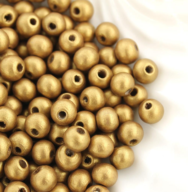 Round Hinoki Wood Beads 8mm - Soft Pearl Gold - 100 Beads - BD667