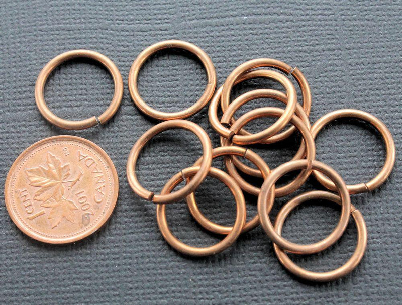 Antique Copper Tone Jump Rings 10mm x 1mm - Open 18 Gauge - 100 Rings - J059