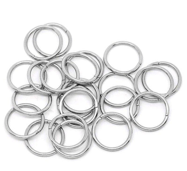 Antique Silver Tone Jump Rings 14mm x 1.5mm - Open 15 Gauge - 100 Rings - J010