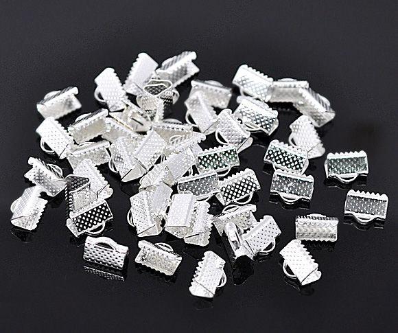 Silver Tone Ribbon Ends - 10mm x 8mm - 100 Pieces - FD034