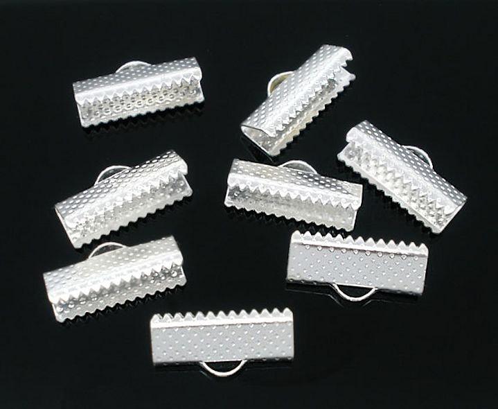Silver Tone Ribbon Ends - 16mm x 7.5mm - 100 Pieces - FD062